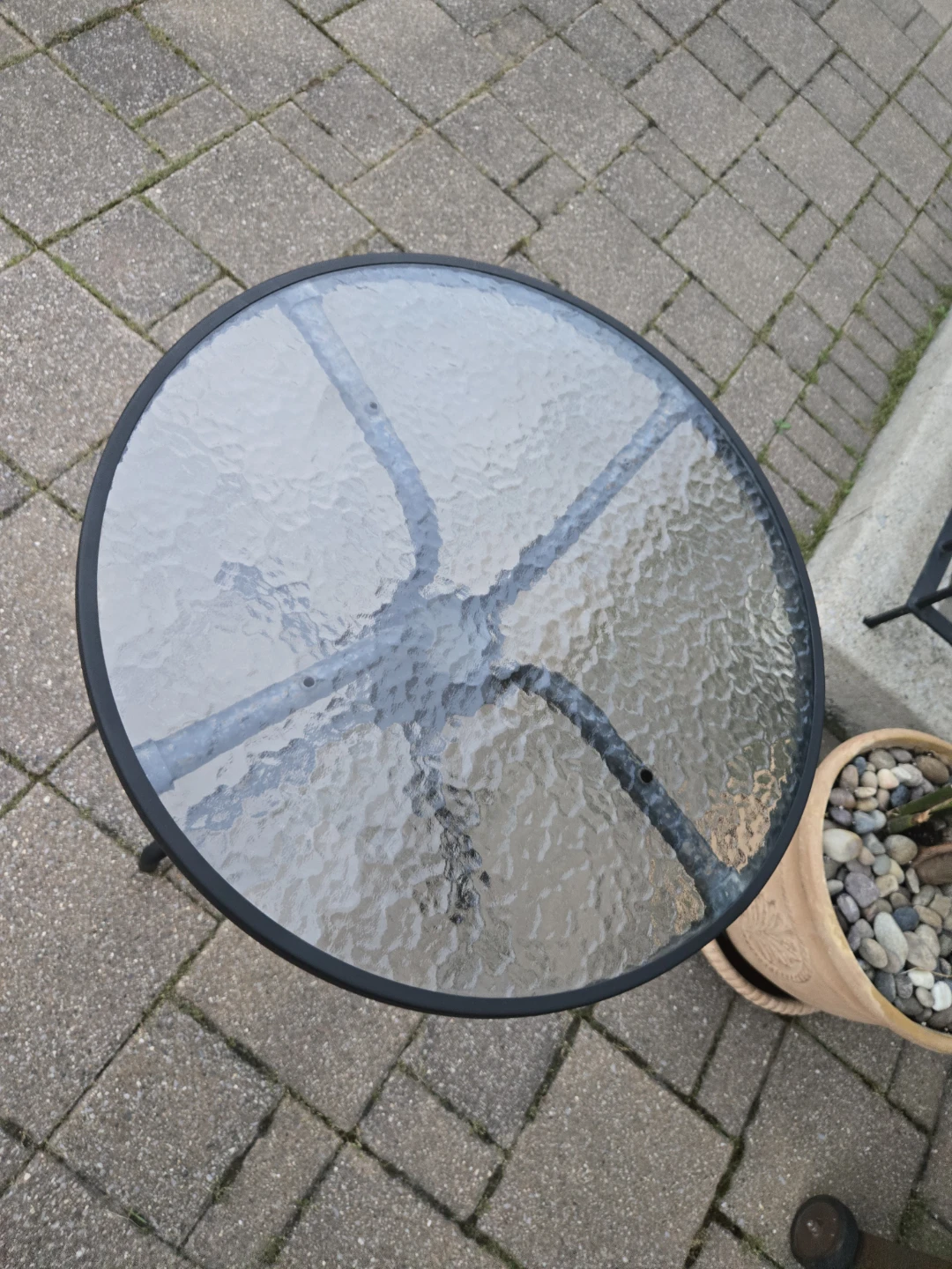 Round Glass Patio Bistro Table – Black Metal Outdoor Table - photo 5