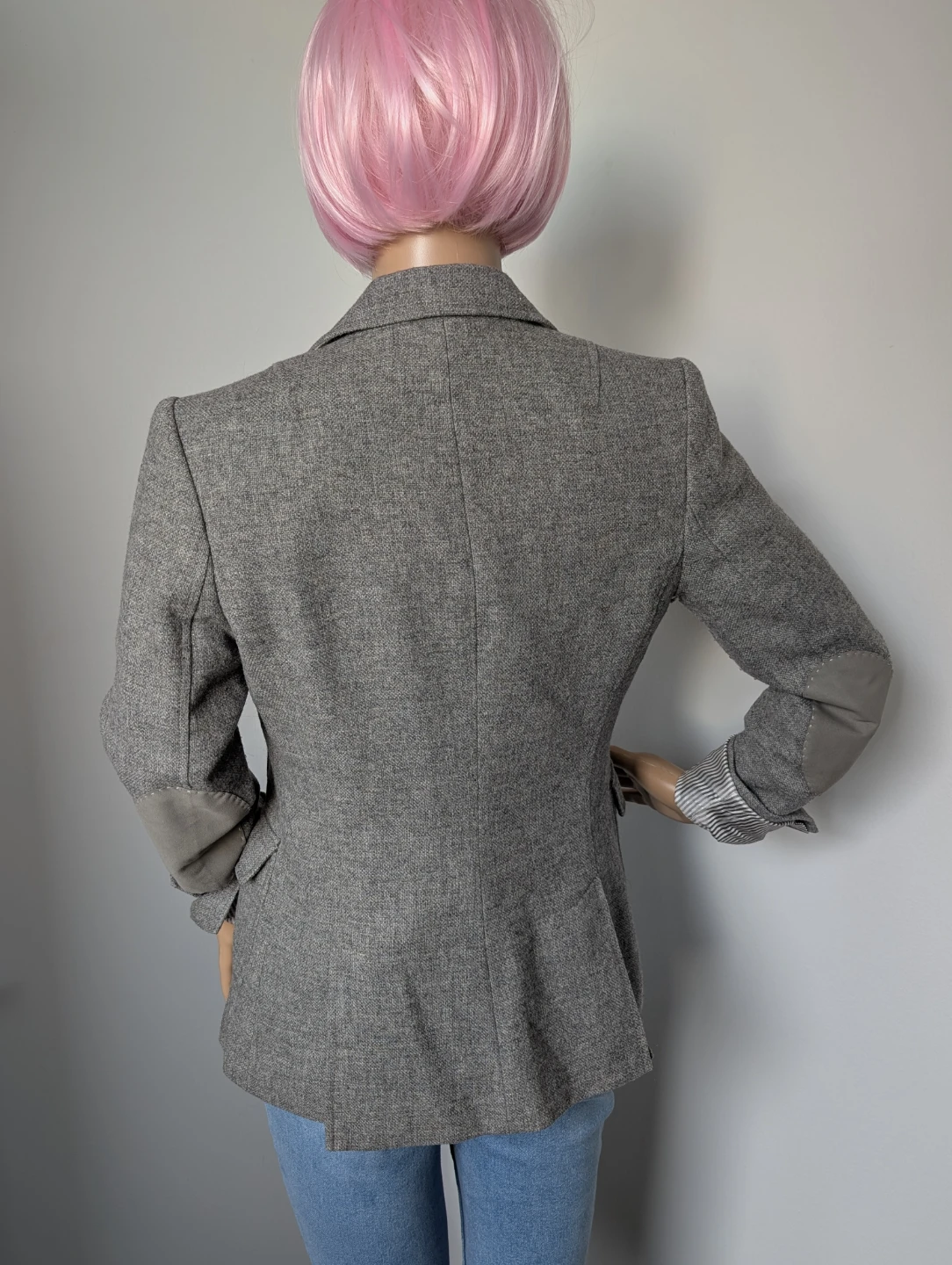 Grey Tweed Blazer with Suede Elbow Patches - photo 5