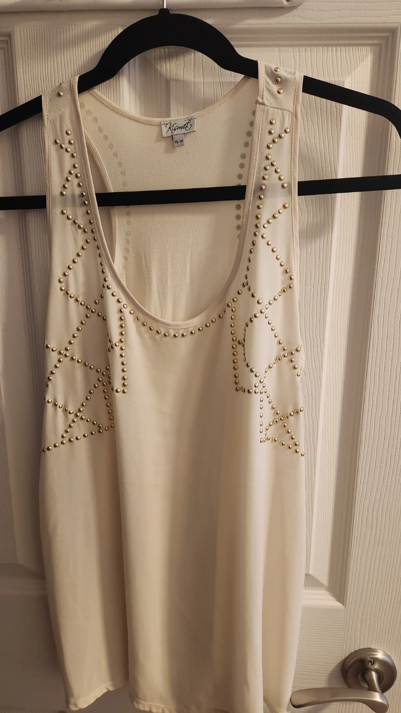 Kismet Cream Tank Top with Gold Studs XS