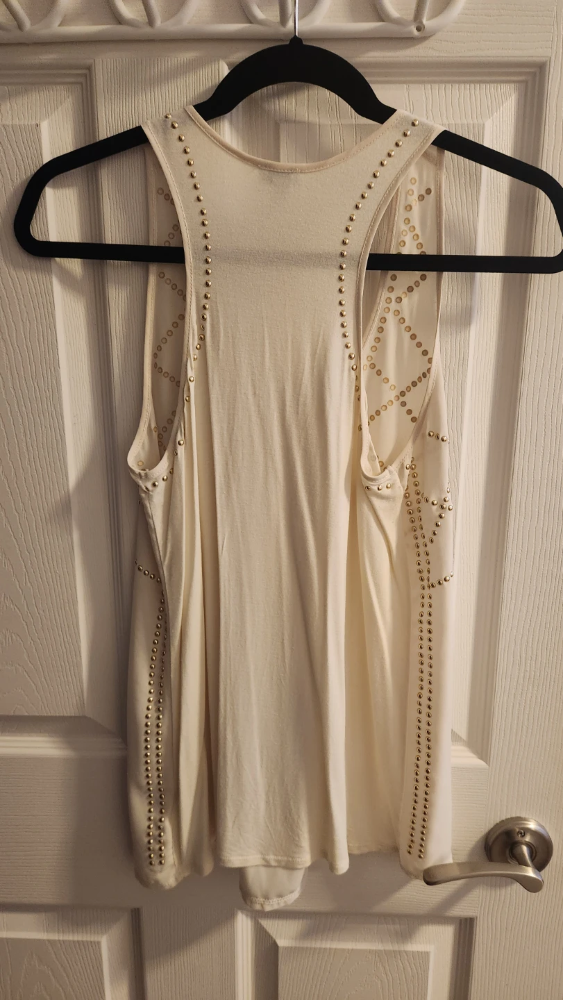 Kismet Cream Tank Top with Gold Studs XS - photo 3