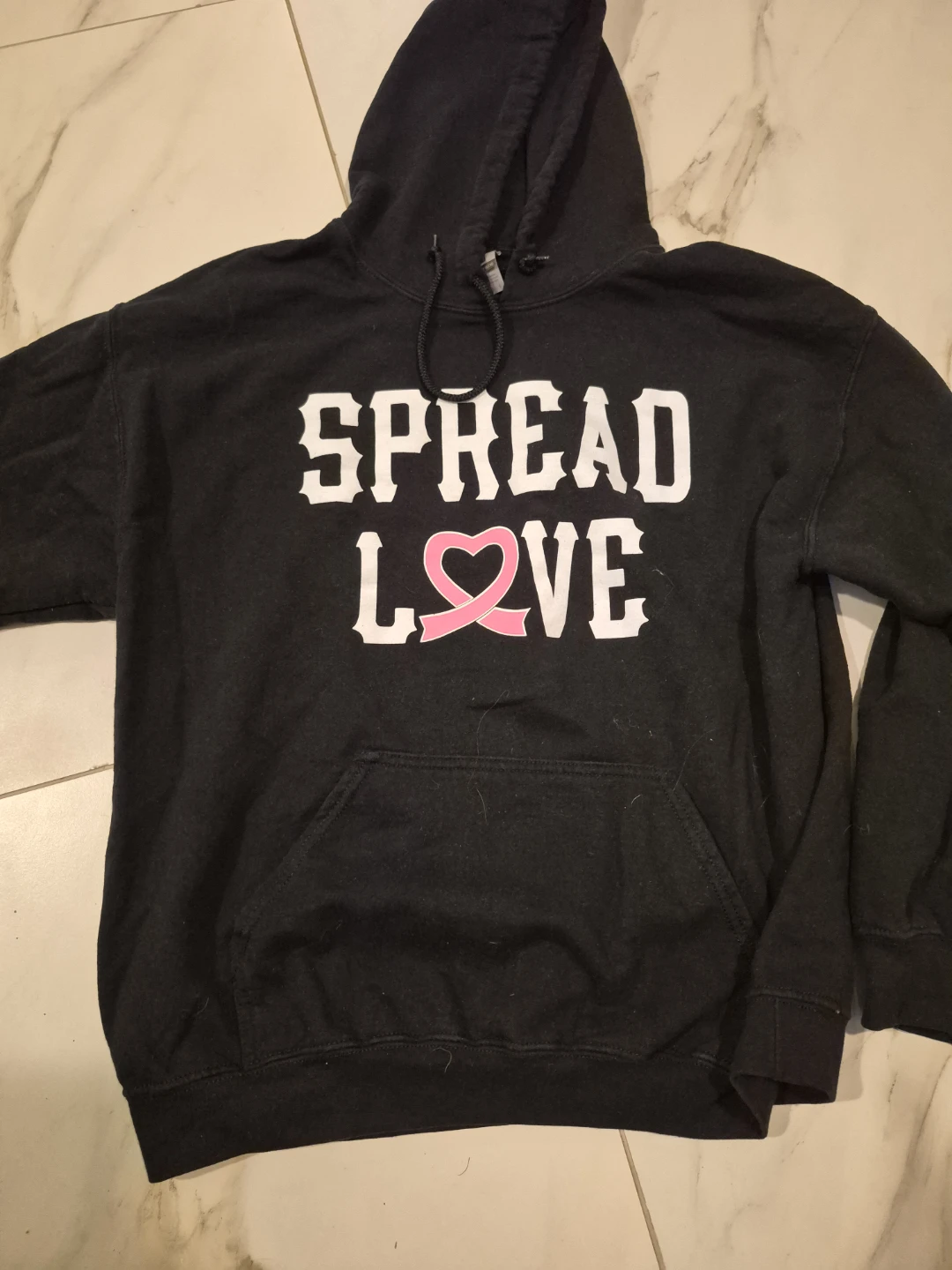 Black "Spread Love" Hoodie with Pink Ribbon