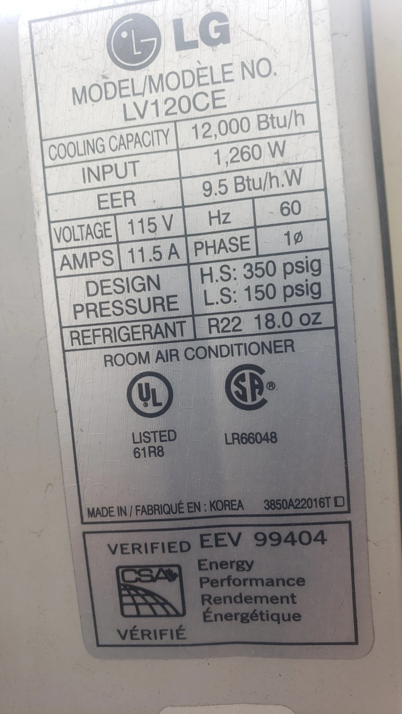 LG LV120CE Room Air Conditioner - photo 2