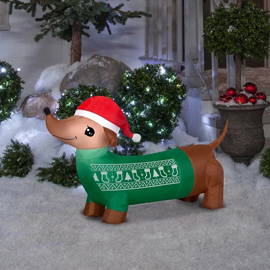 Gemmy 4' Airblown Christmas Inflatable Dachshund With Santa