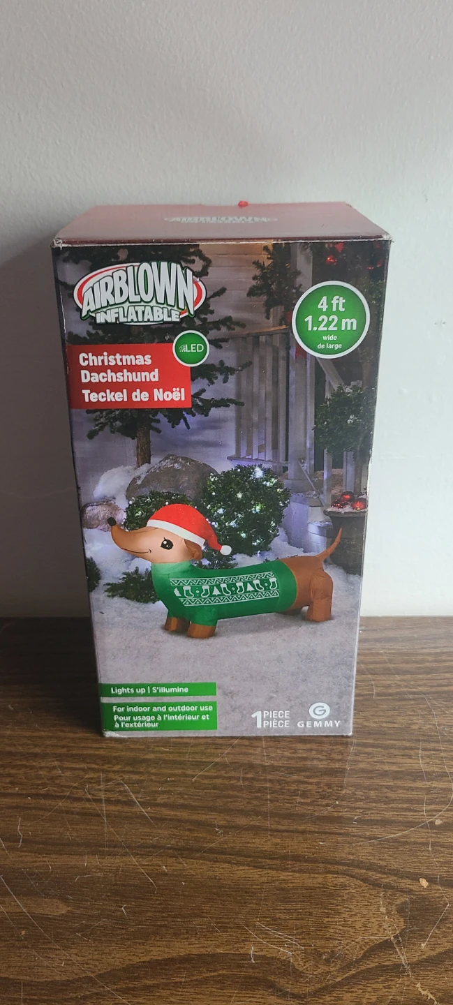 Gemmy 4' Airblown Christmas Inflatable Dachshund With Santa - photo 2