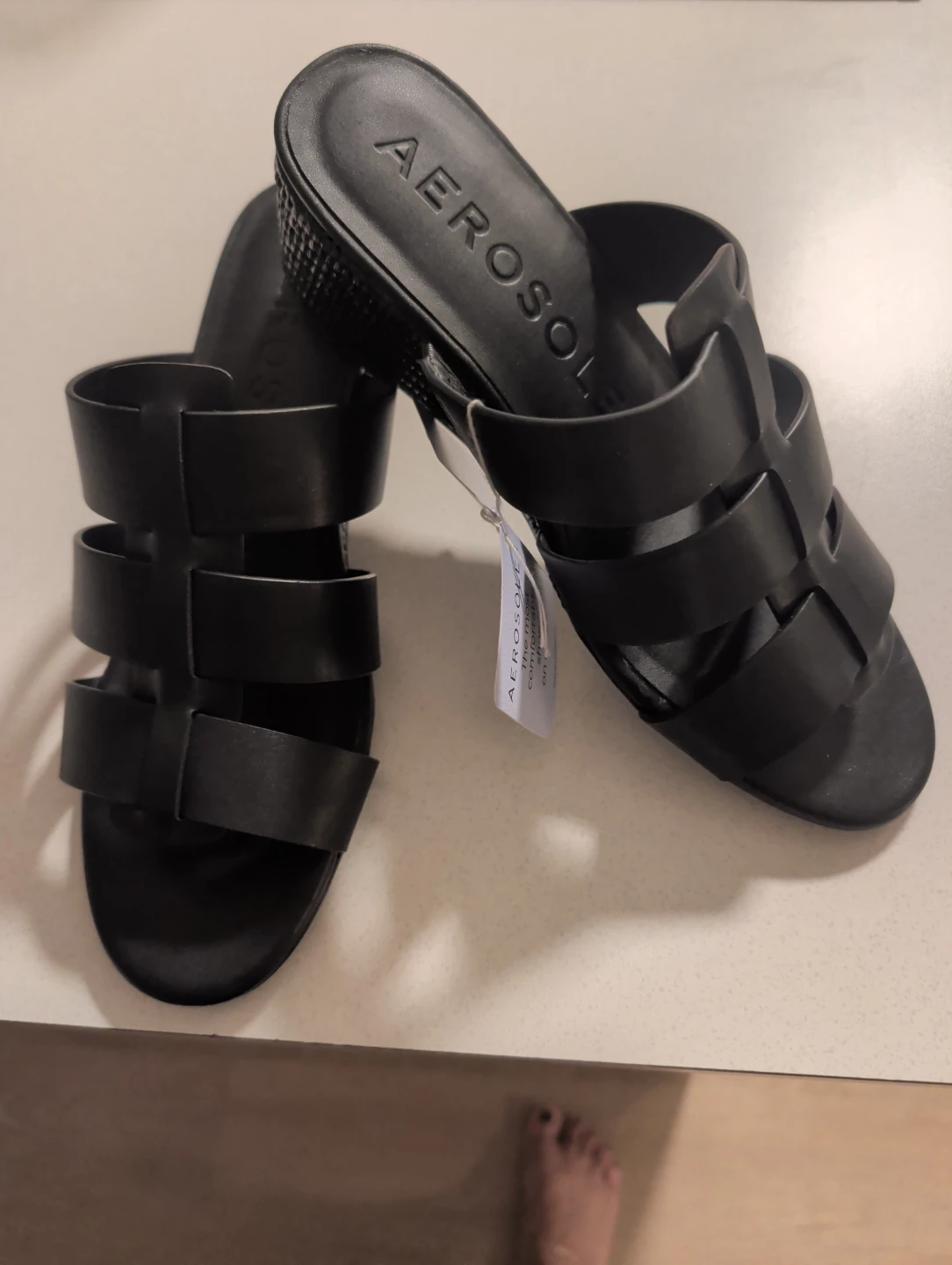Aerosoles Black Wedge Sandals Size 8