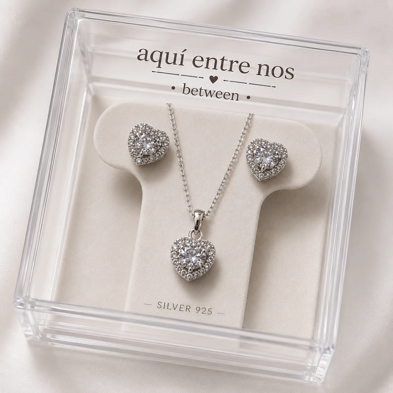 Heart Necklace and Earring Set - Silver 925