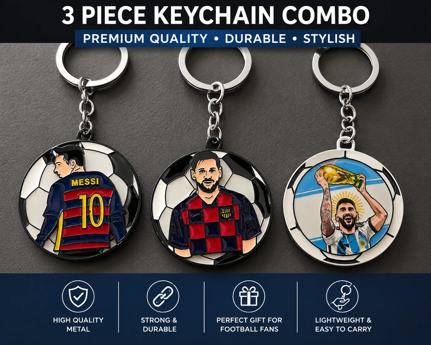 5 Piece Football Fan Keychain Combo - Ronaldo & Messi - photo 2