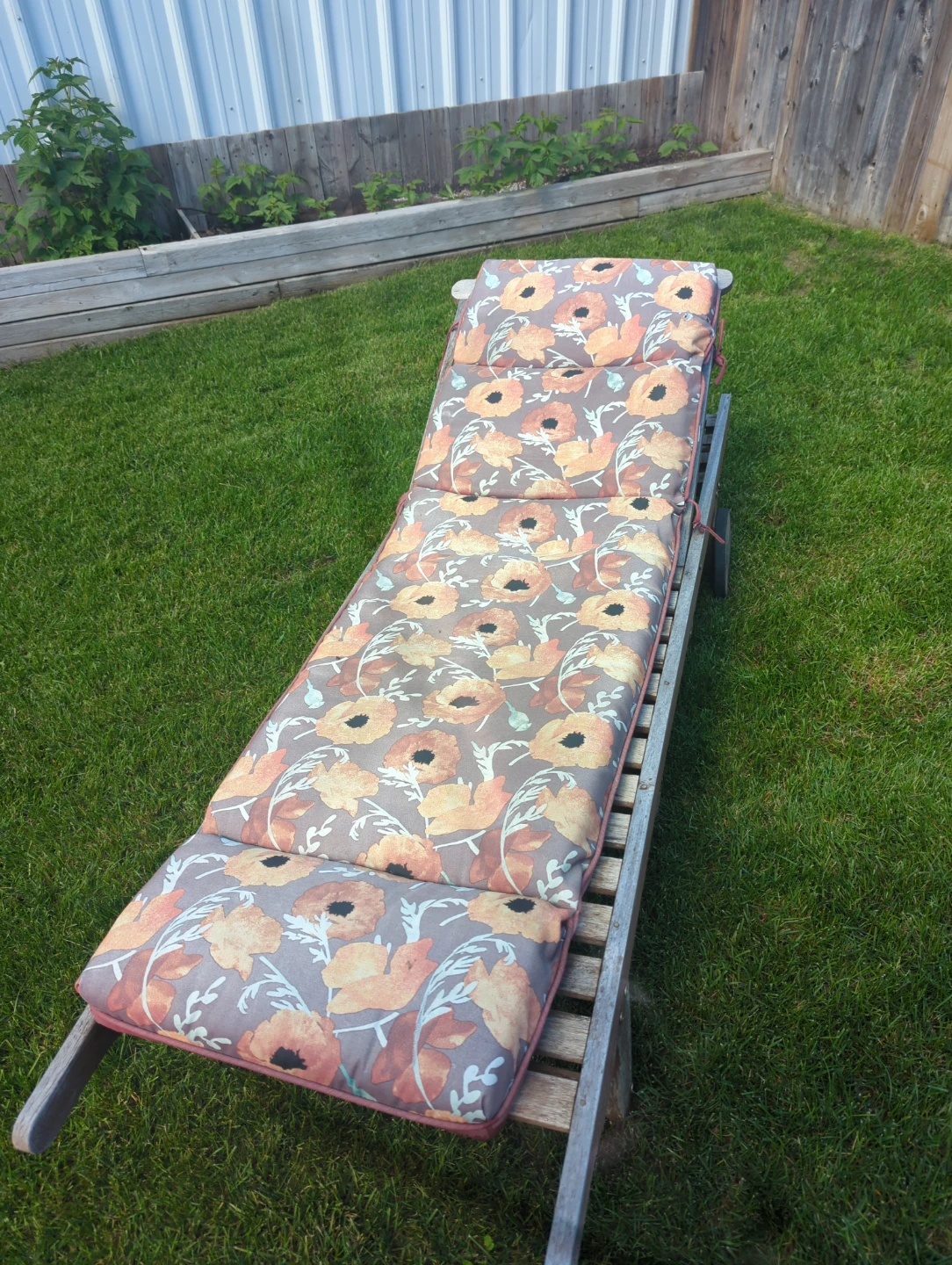 Outdoor Chaise Lounge Chair with Floral Cushion