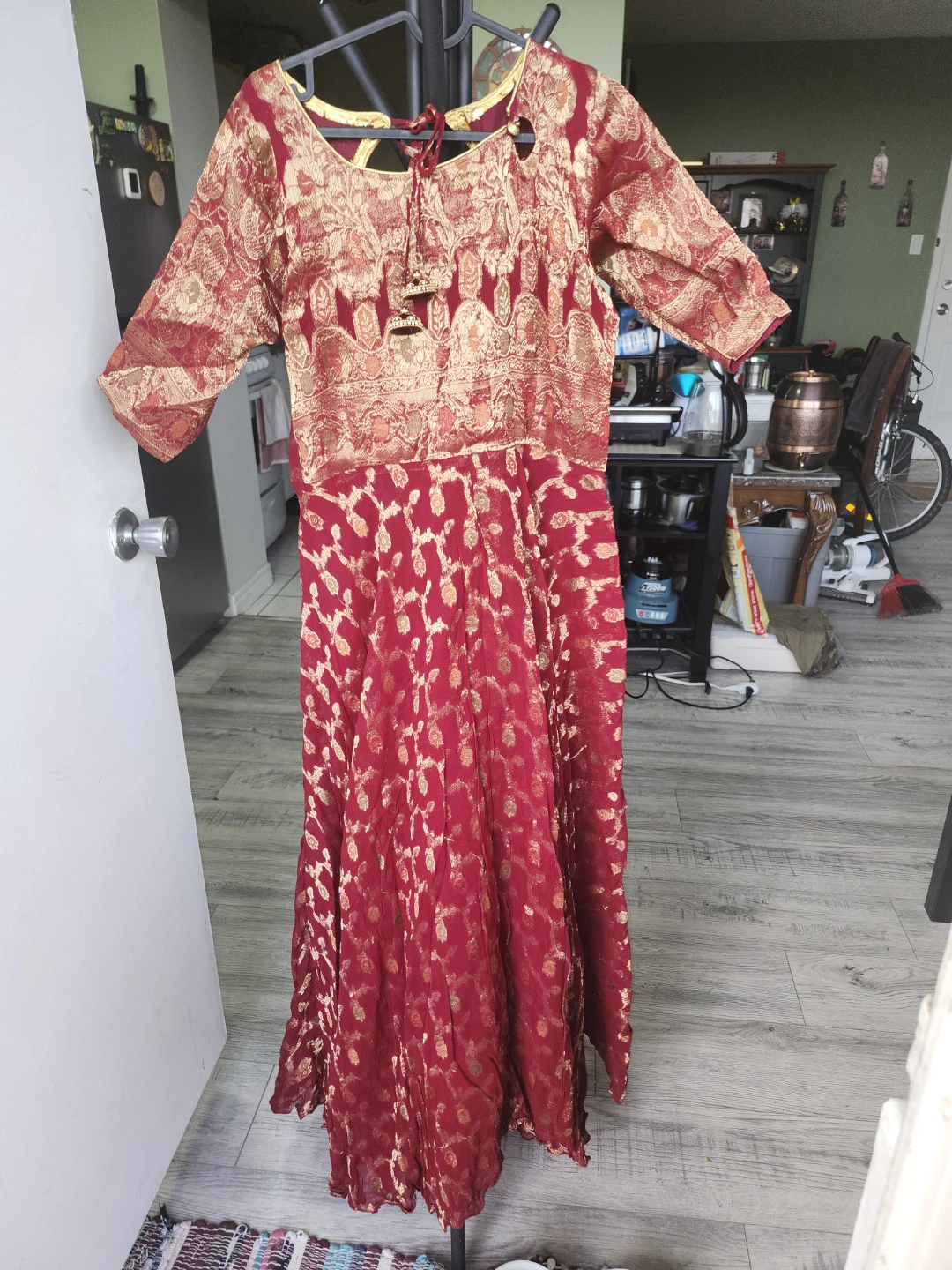 Red and Gold Benars silk  Anarkali Suit with Dupatta - photo 4