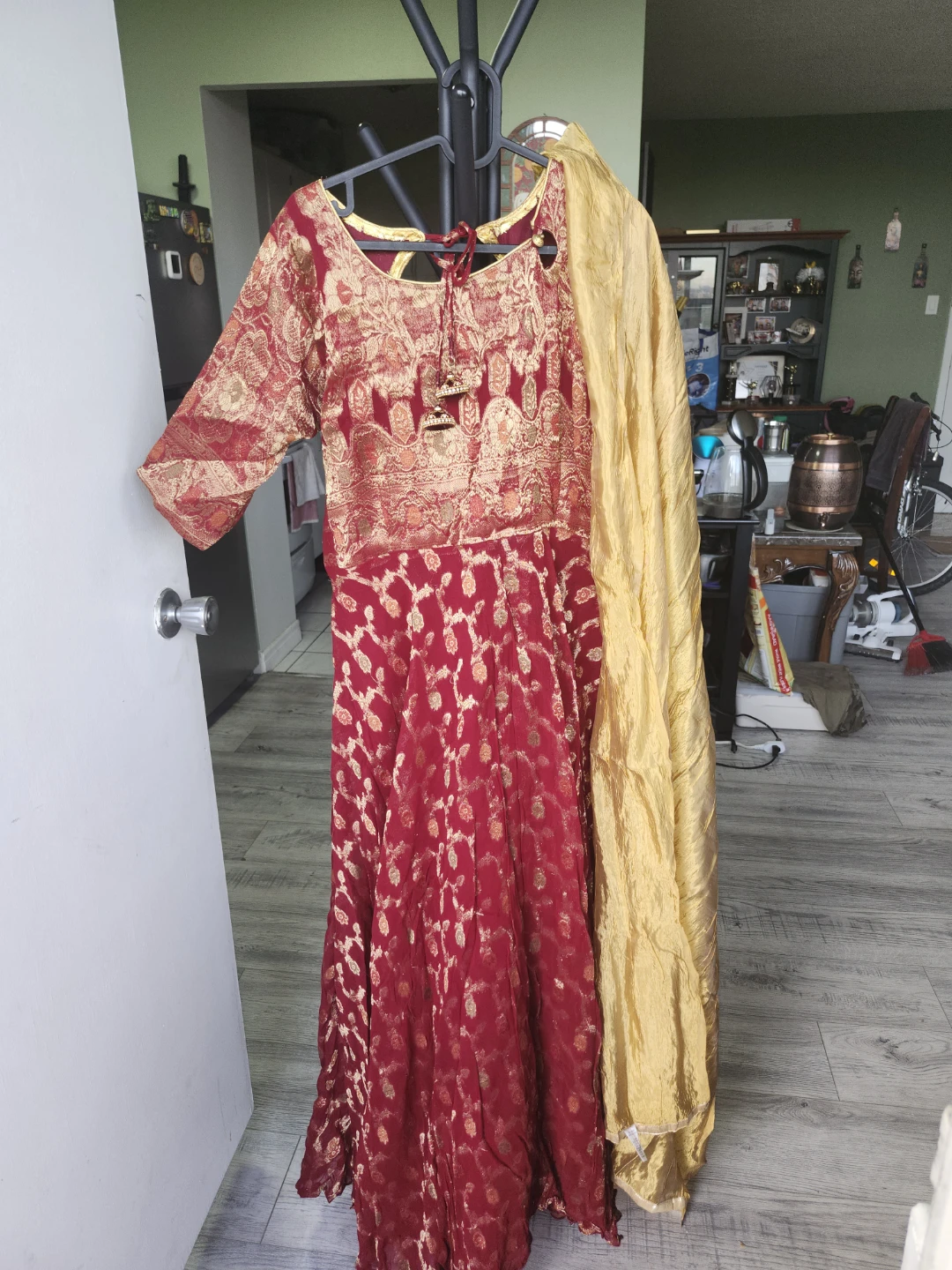 Red and Gold Benars silk  Anarkali Suit with Dupatta - photo 5