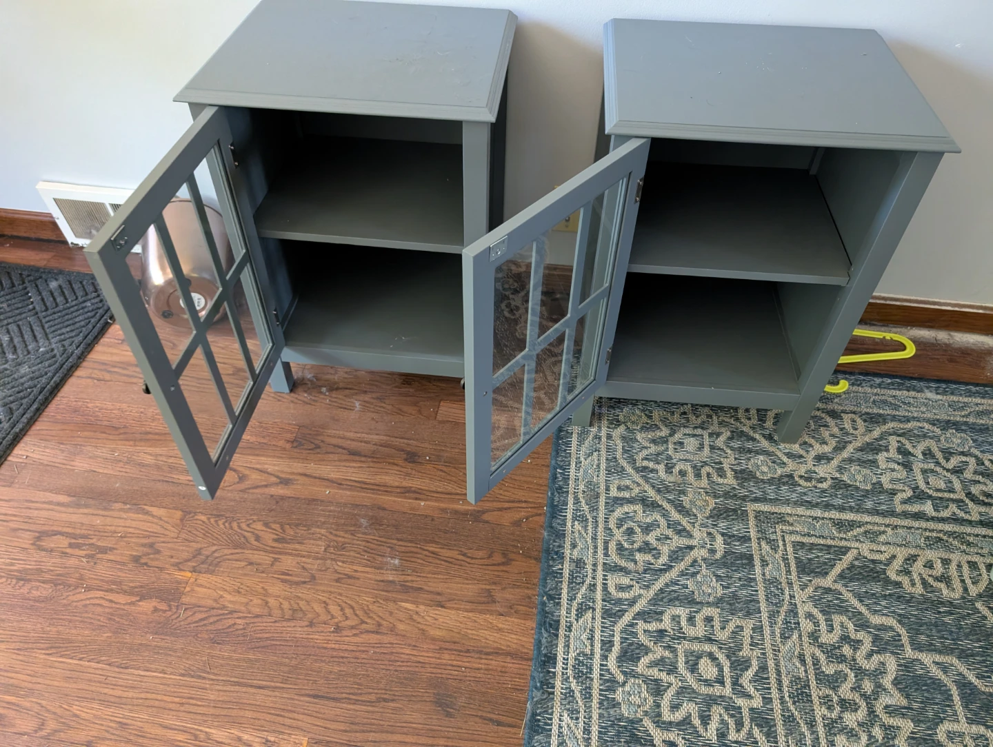 Set of 2 Gray Nightstands with Glass Doors - photo 2