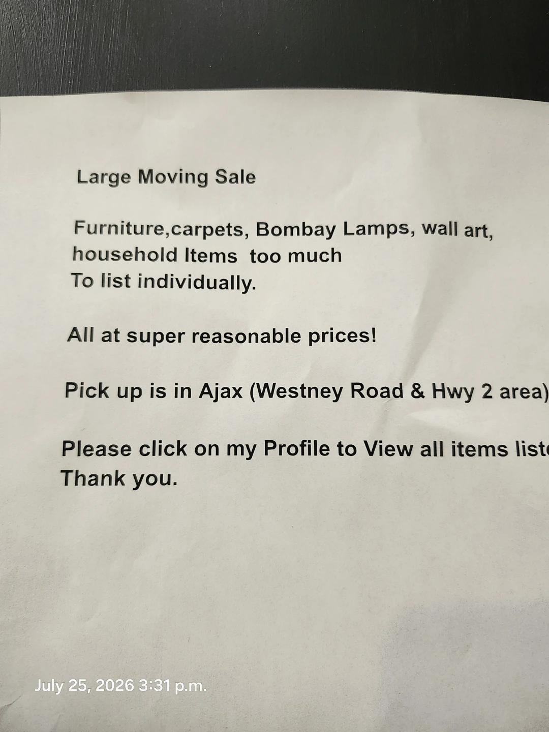 Large Moving Sale - AJAX