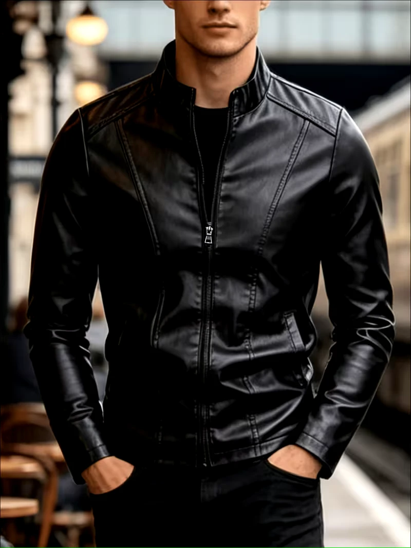 Black Faux Leather Jacket for summer skinny