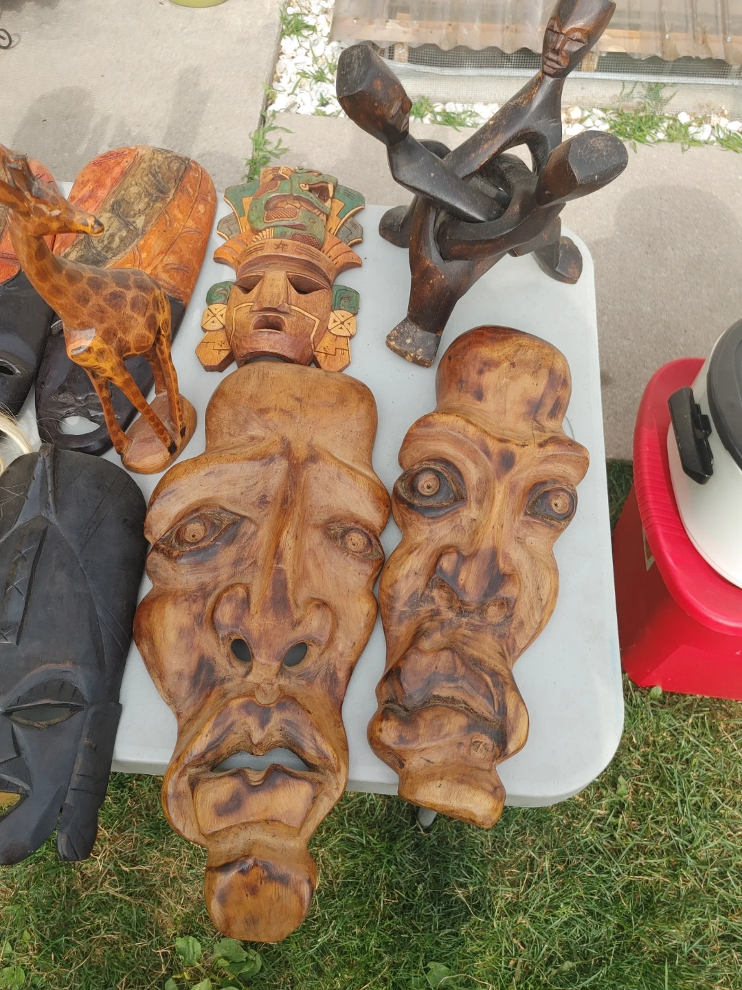 Various Hand-Carved Wooden Masks and Figures - photo 2