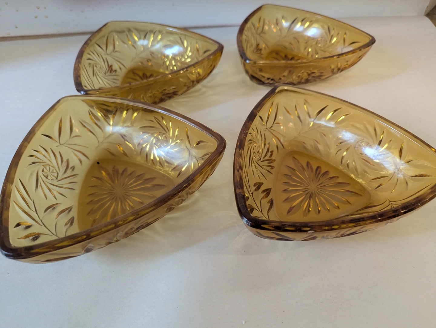 Amber Glass Triangle Bowls - Set of 4