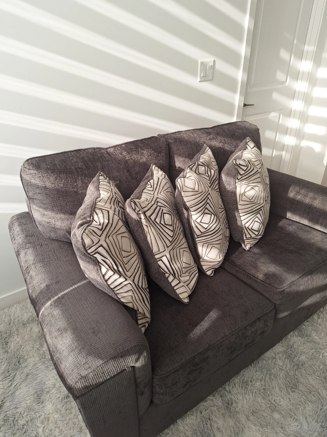 Grey Sofa with 4 Decorative Pillows
