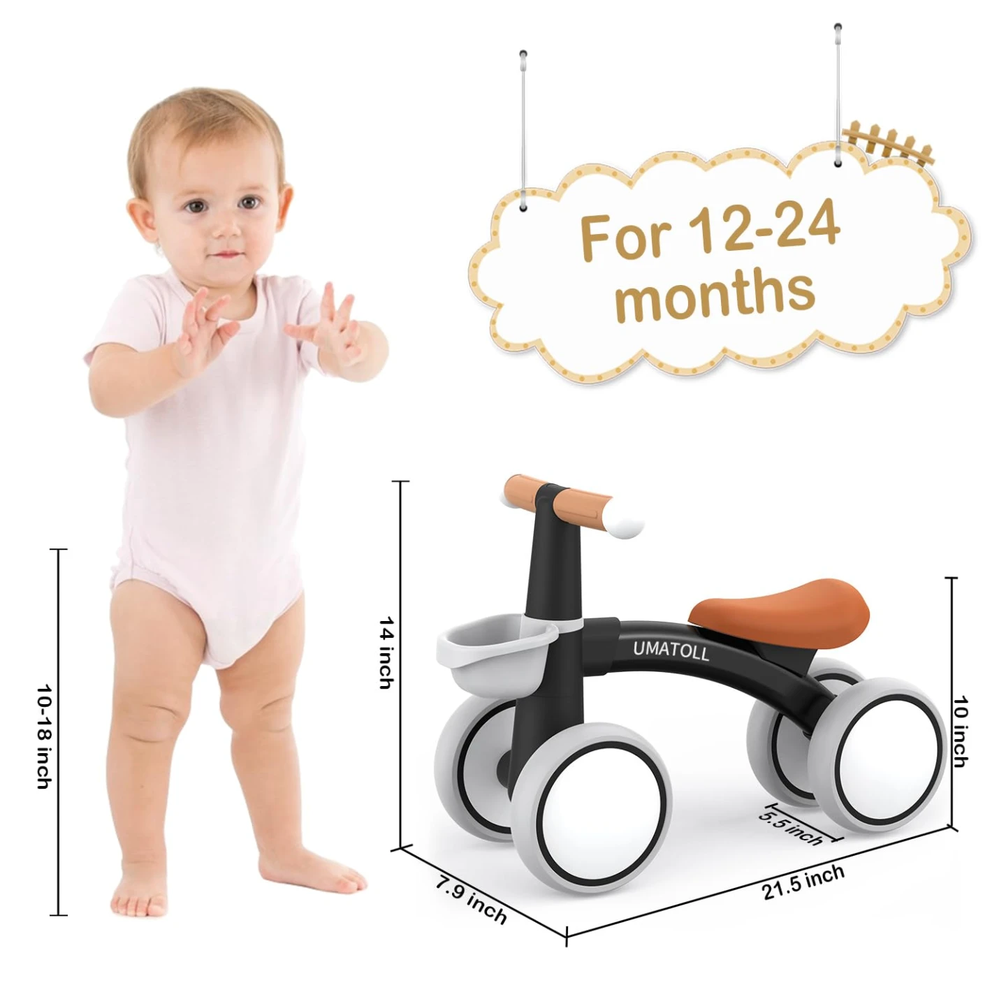 Brand New Black Baby Balance Bike with Lighted Wheels - photo 4