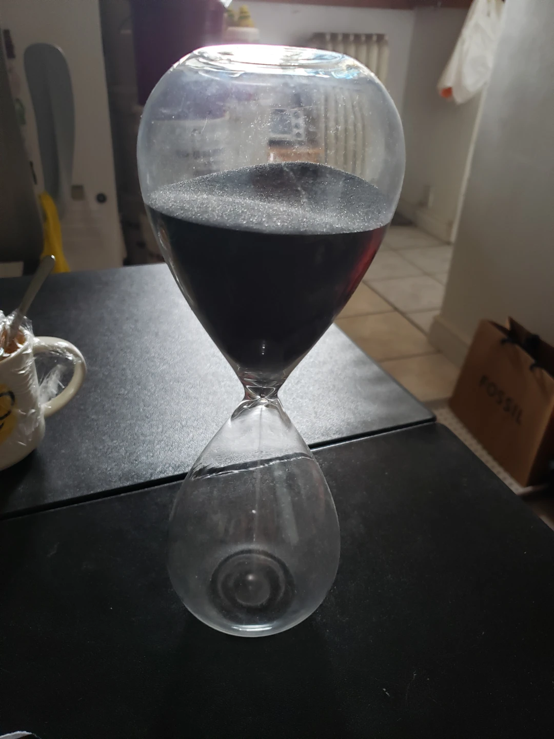 Glass Hourglass Timer with Black Sand