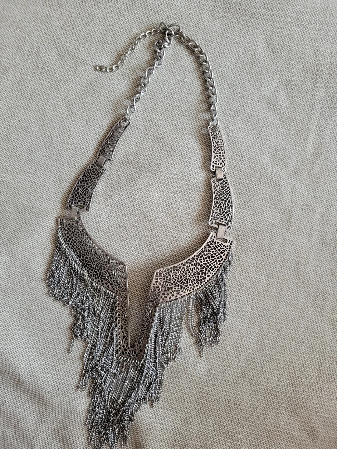 Silver Fringe Statement Necklace - photo 2