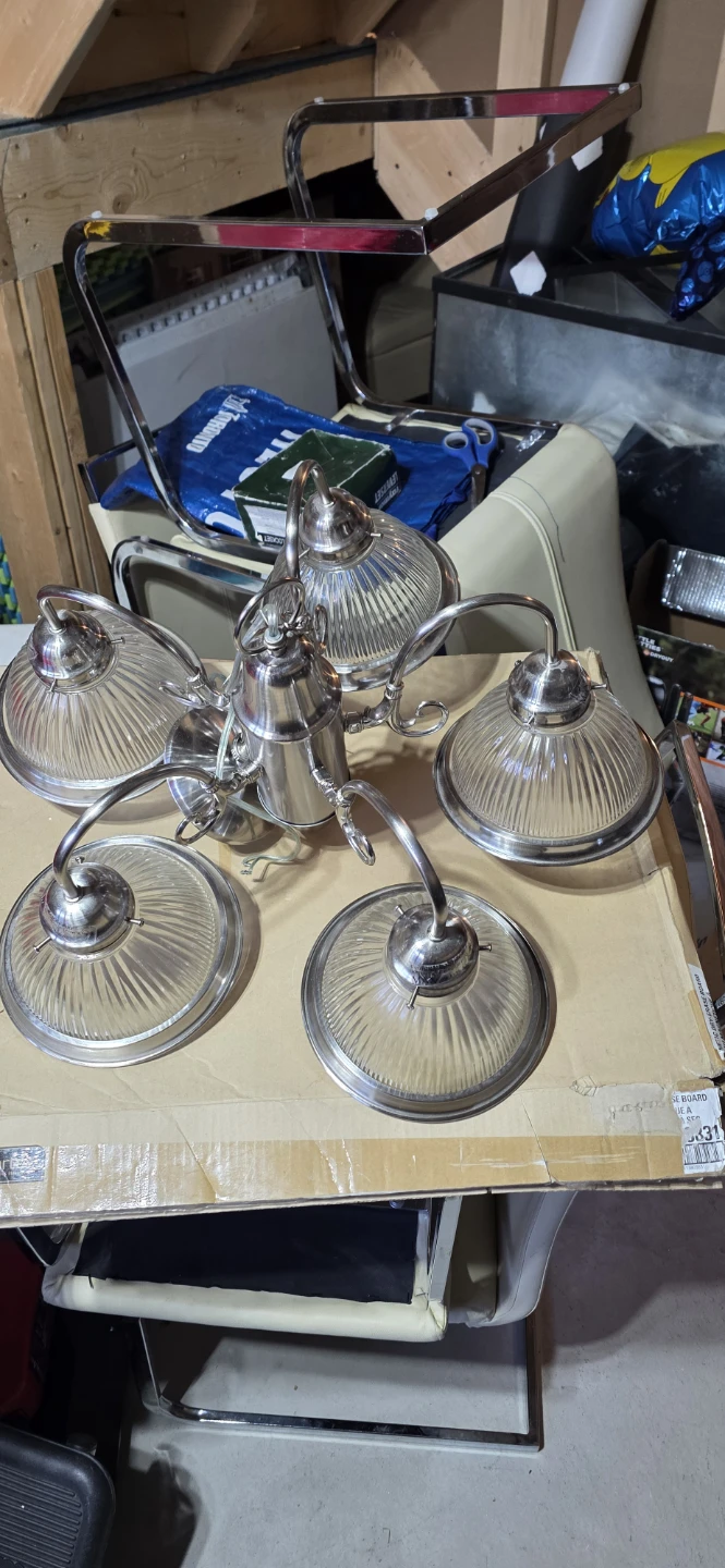 Silver Chandelier with 5 Glass Shades - photo 2