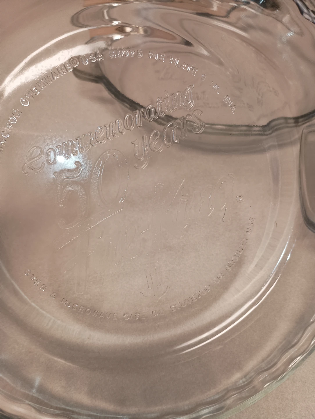 Anchor Fire-King "Commemorating 50 Years" Glass Pie Plate - photo 3