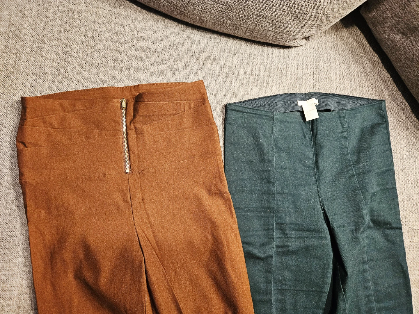 2 pairs pull on pants. Rust & Green