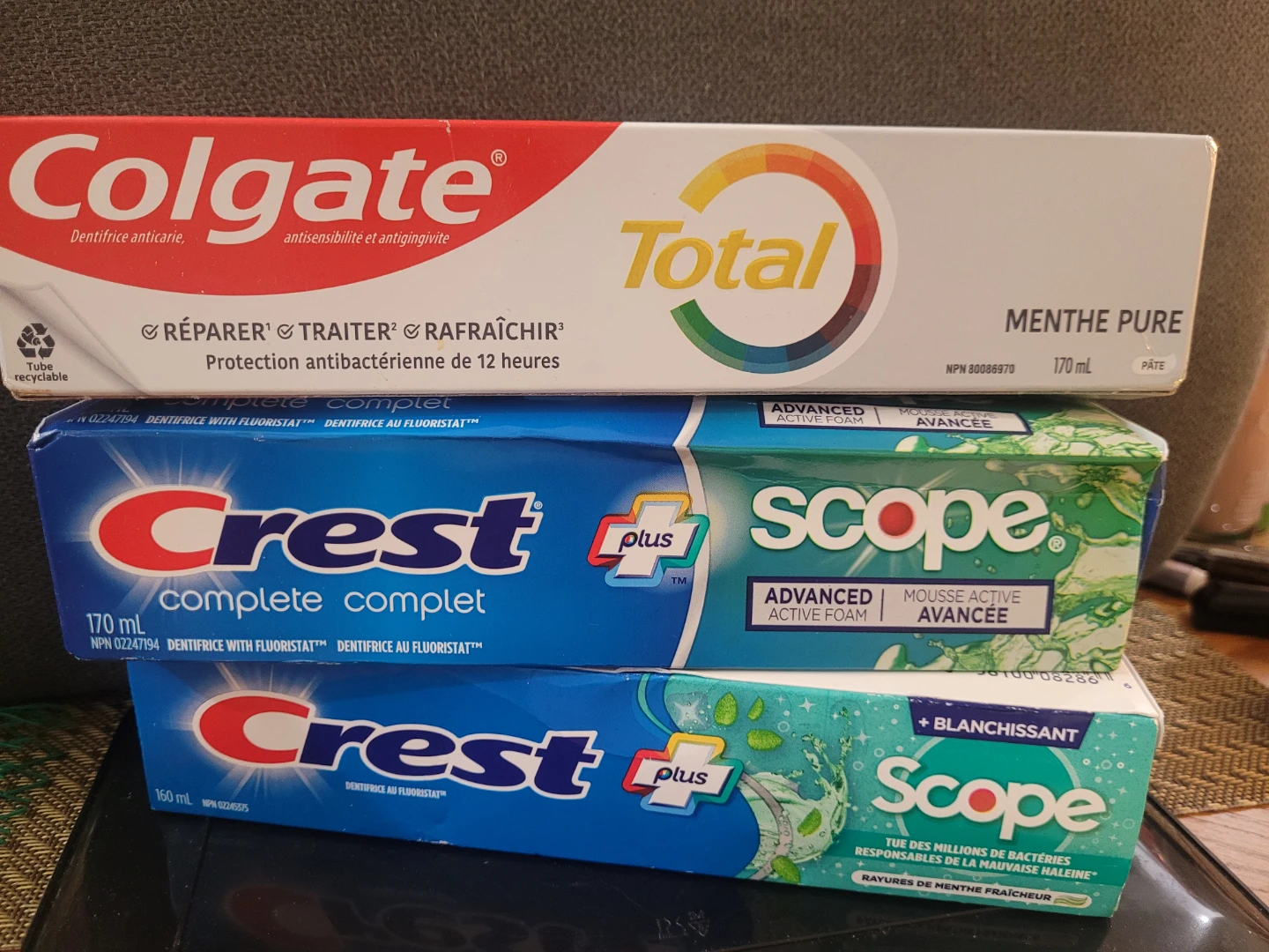 Colgate Total, Crest Complete, & Crest Plus Scope Toothpaste Lot