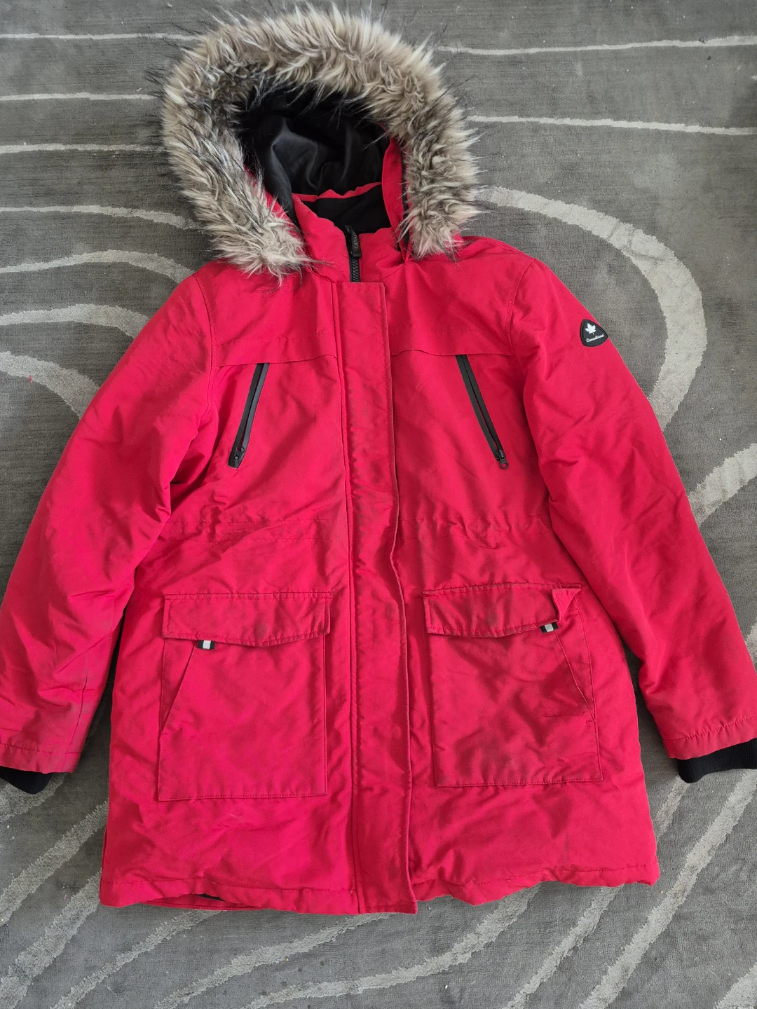 Red Winter Parka with Fur Hood
