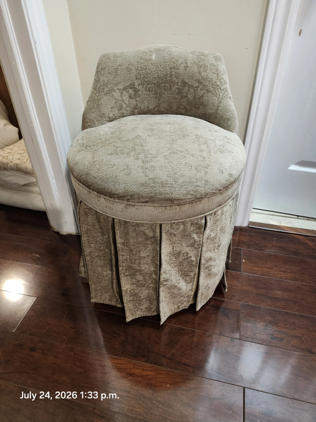Vintage Upholstered Vanity Stool with Skirt