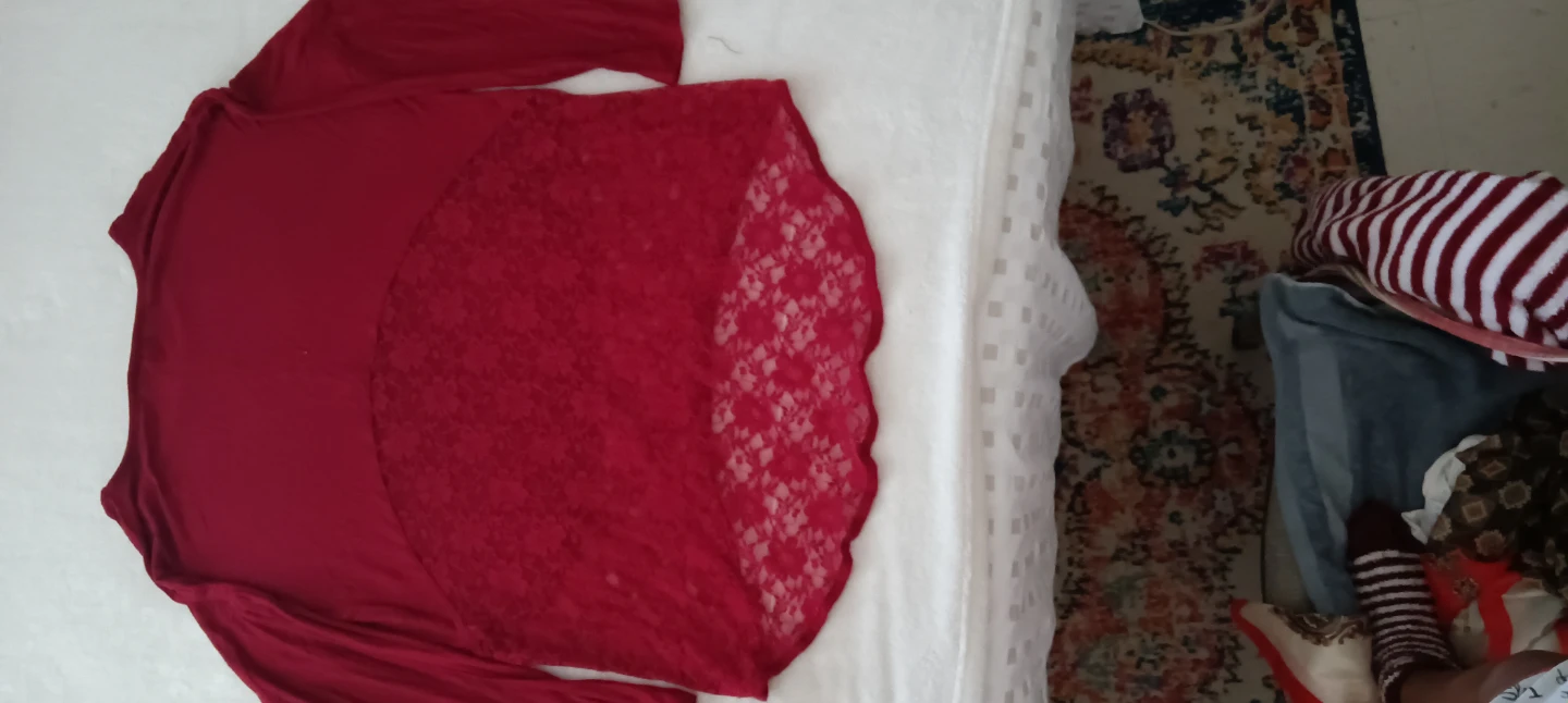 Red Lace Insert Long Sleeve Tunic Top