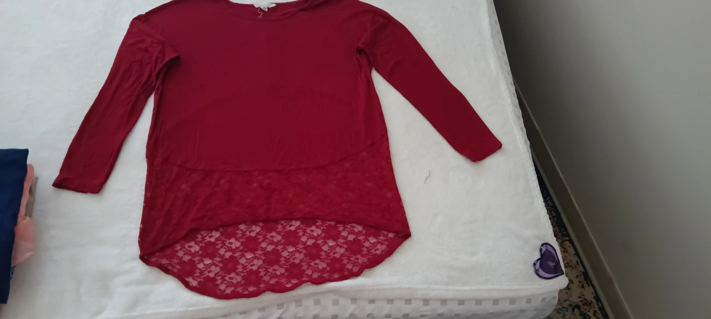 Red Lace Insert Long Sleeve Tunic Top - photo 2
