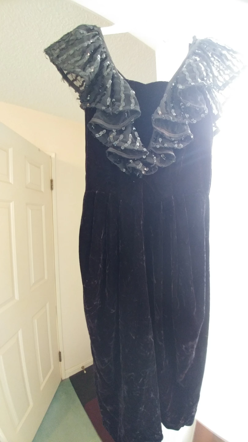 Black Velvet Dress with Sequin Ruffles