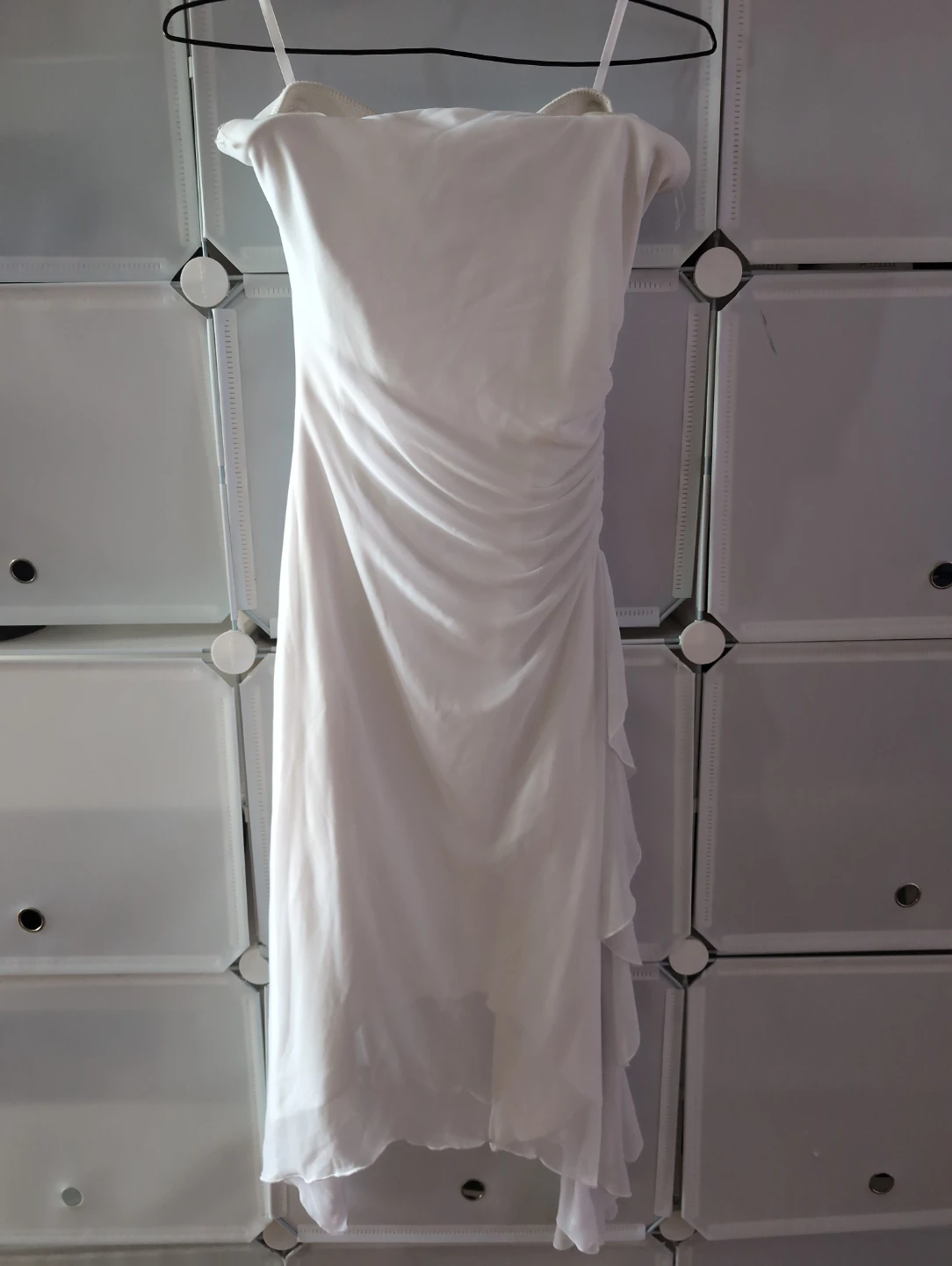 Le Château white ruched chiffon dress