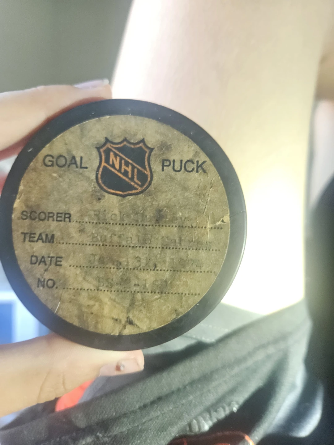 Goal Puck - Rick Dudley, Buffalo Sabres - January 13, 1974