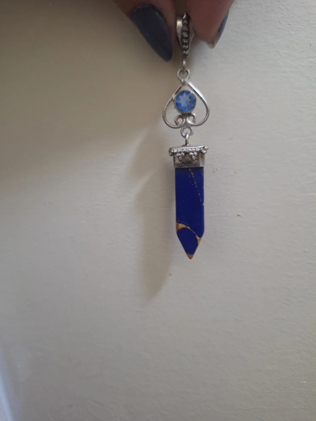 Blue Jasper Stone Pendant Necklace with Silver Accent - photo 2