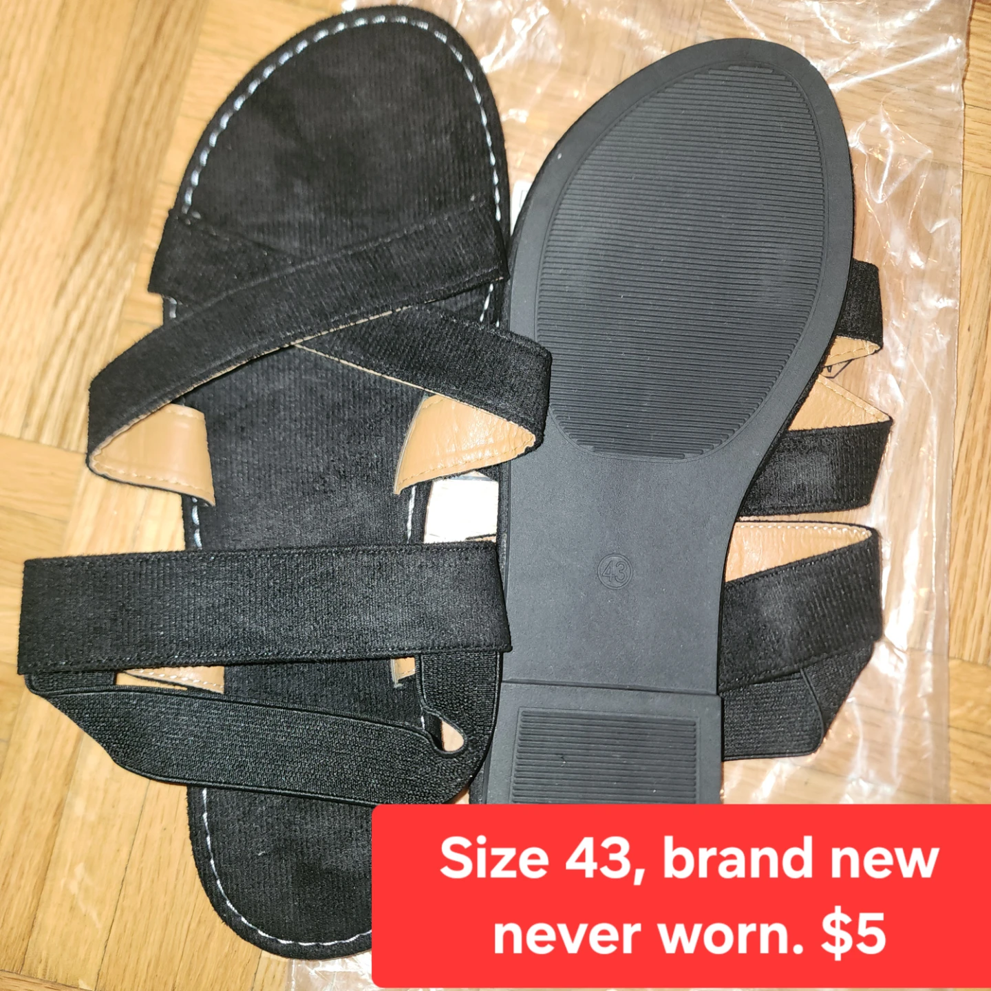 Black Sandals Size 43