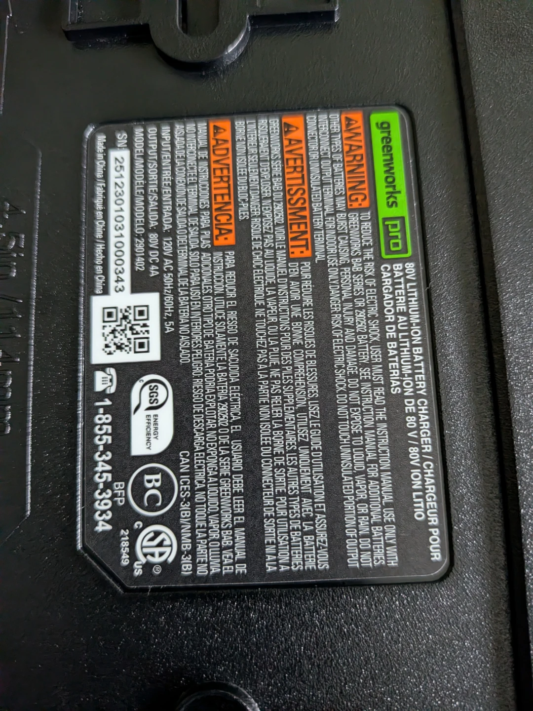 Greenworks Pro 80V Lithium-Ion Battery Charger CASH ONLY - photo 4