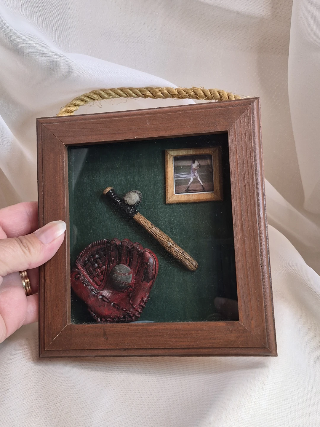 5 1/2" x 5 1/2" Wooden Shadow Box Style Baseball... - photo 4