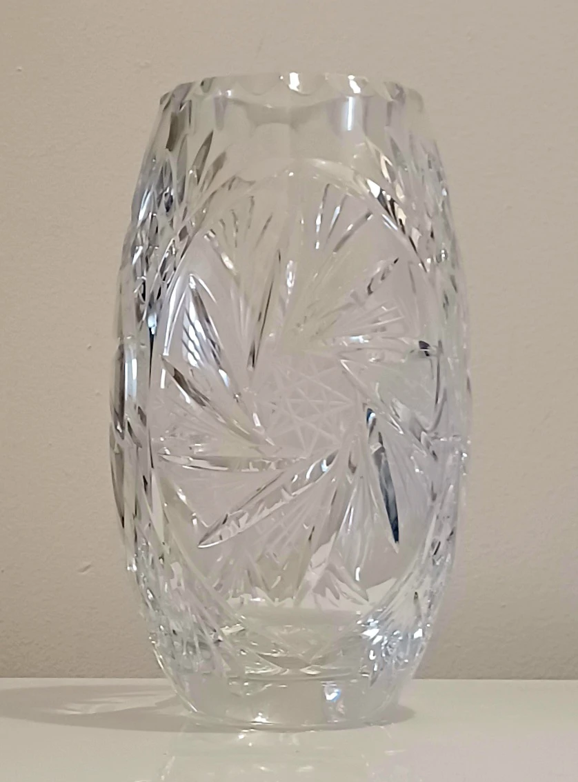 Vtg Soviet Hand Cut Crystal Vase