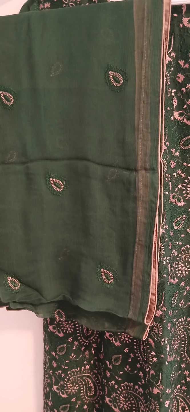 Green Paisley 3 piece chiffon dress in medium size,brand new - photo 4
