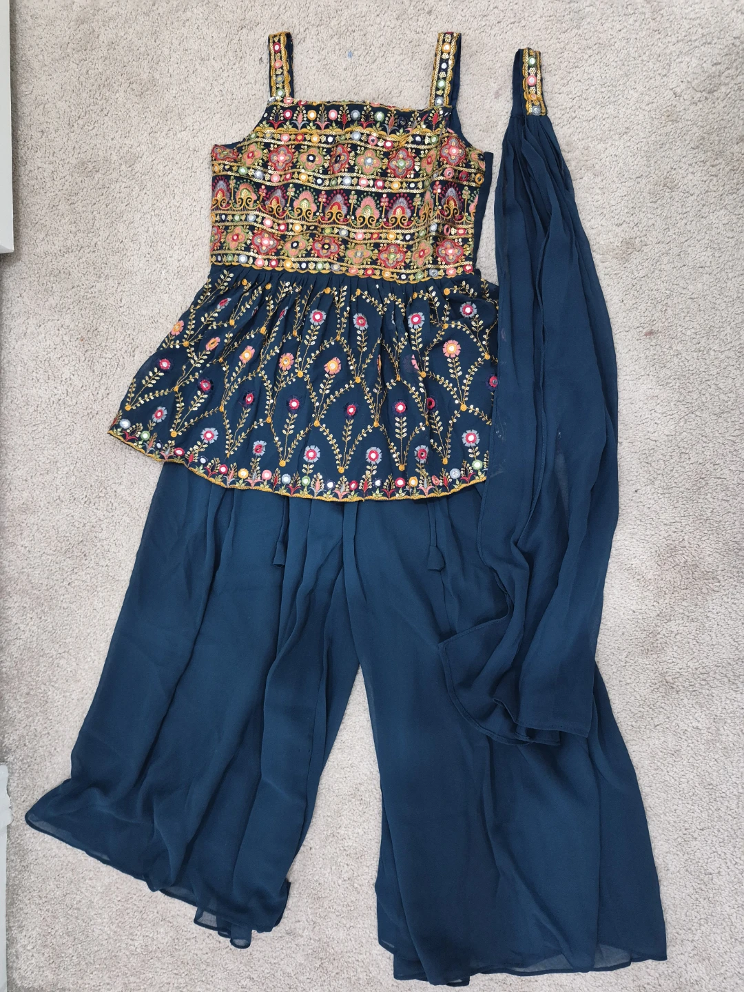 Embroidered Teal Sharara Suit with Dupatta