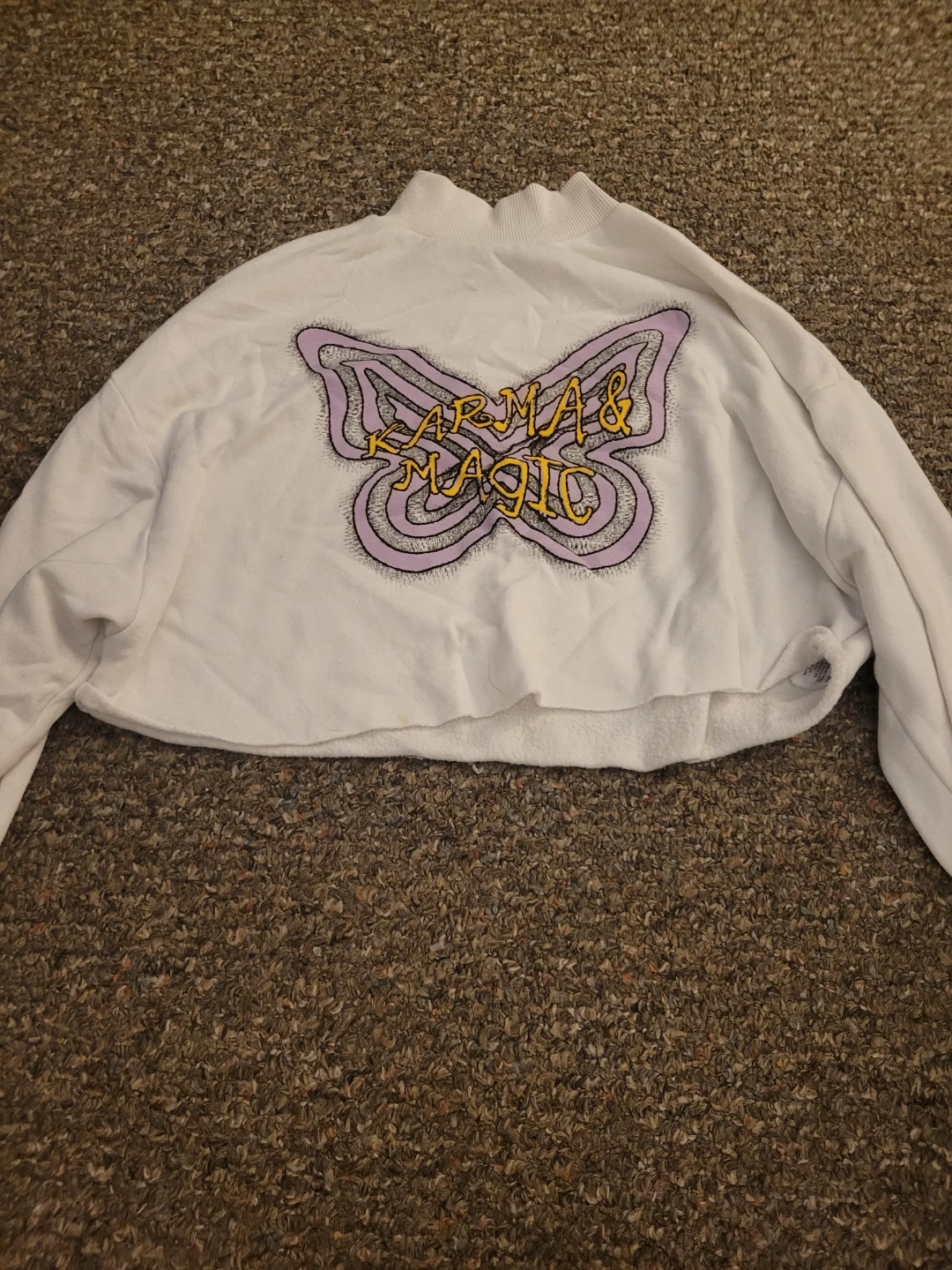 White Cropped Long Sleeve Shirt with Butterfly Graphic - photo 5