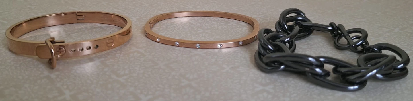 Set of 3 Bracelets: Rose Gold, Crystal Bangle, and Black Chain - photo 2