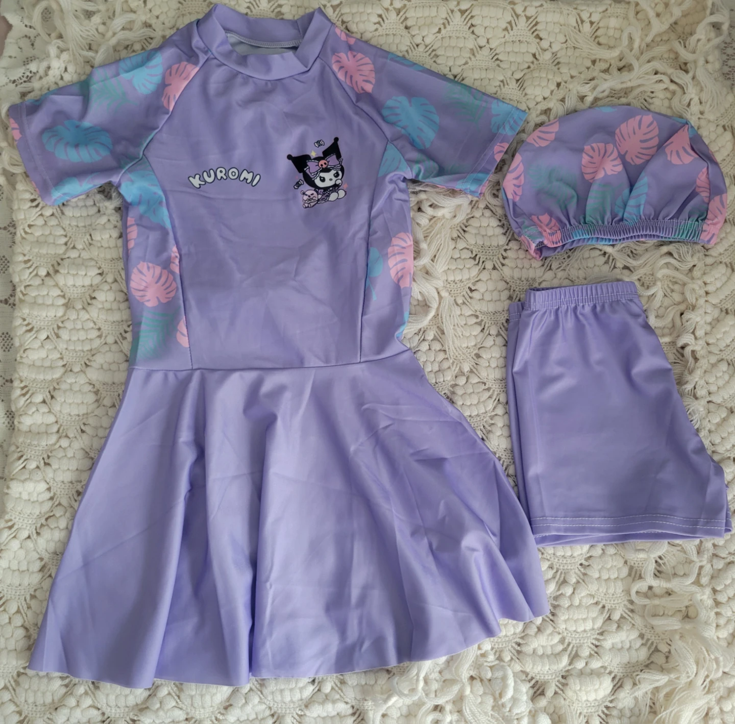 🩱 Ensemble de bain 3 pièces élégant pour fille – 4 ans 💜🌴