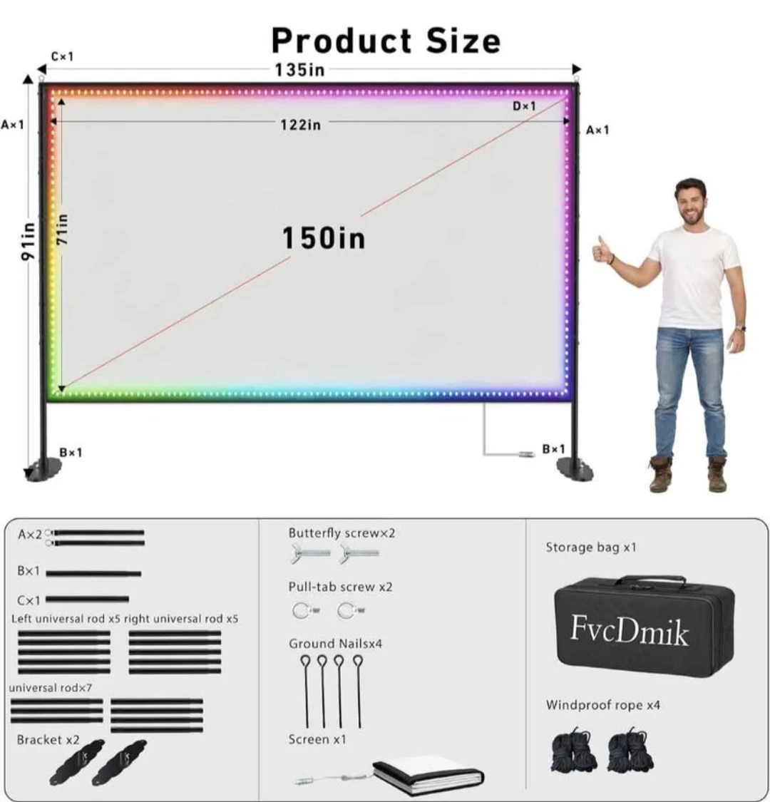 150-inch 4K LED Outdoor Projector Screen with RGB IC Lights - photo 4