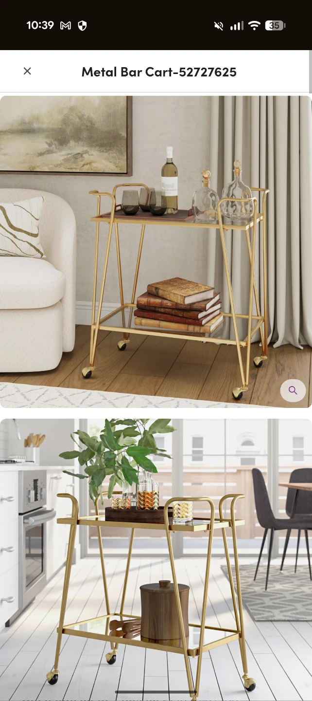Metal Bar Cart with Mirrored Glass shelves - photo 3