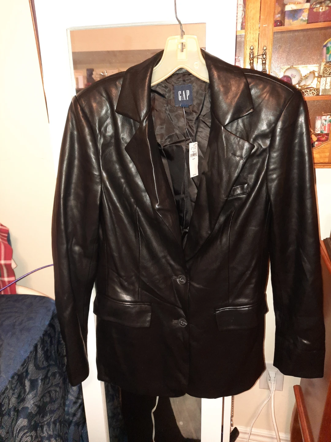 NWT GAP Black Faux Leather Blazer Jacket - photo 2