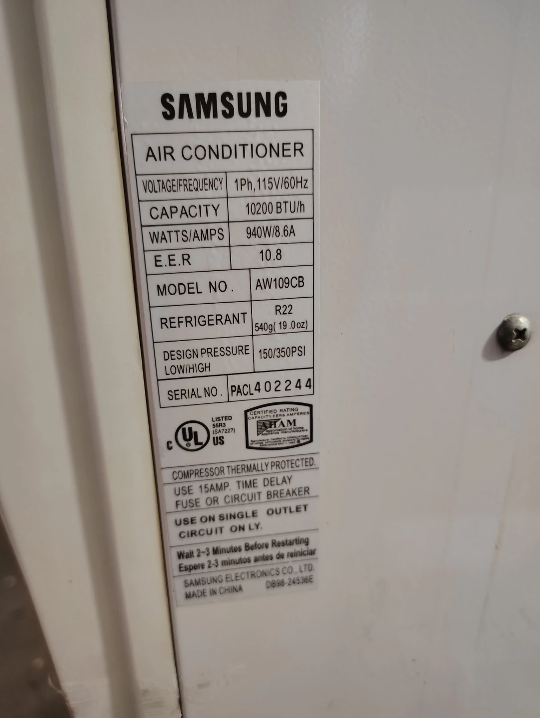 Samsung a/c unit 10200 BTU... Cash only - photo 3