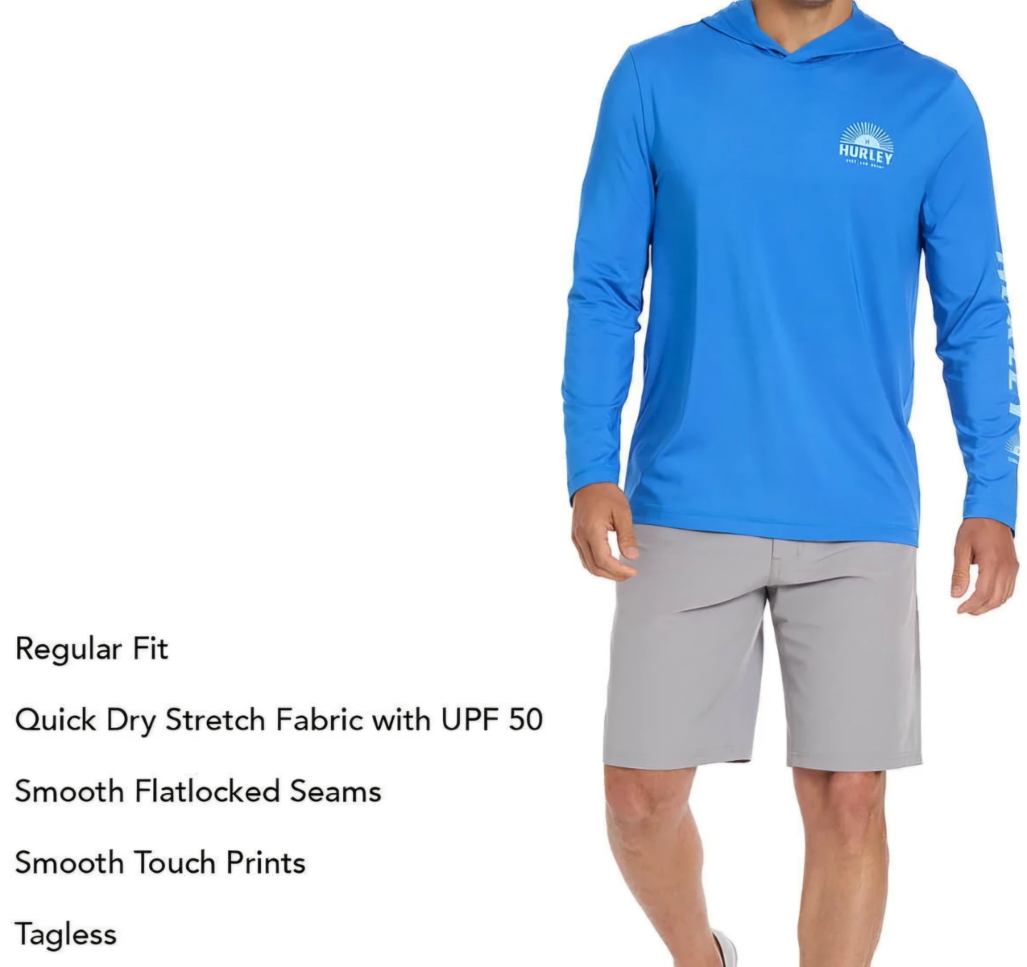 NWT Hurley LongSleeve Hooded Sunshirt.SPF 50. XXL.Vibrant blue. - photo 4