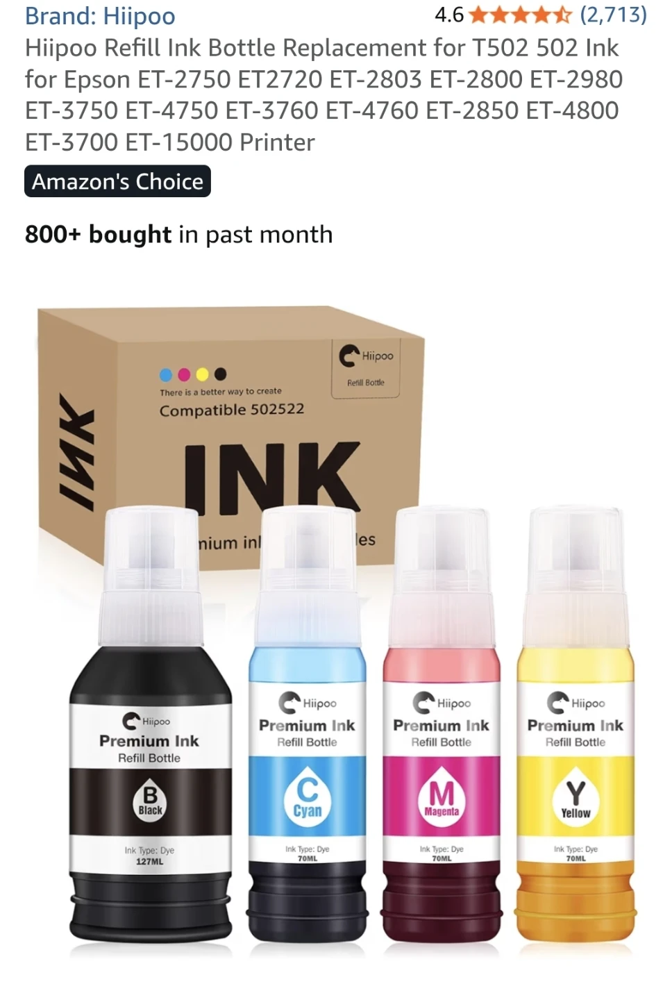 Hiipoo Premium Ink Refill Bottles (Black, Cyan, Magenta, Yellow) - photo 2